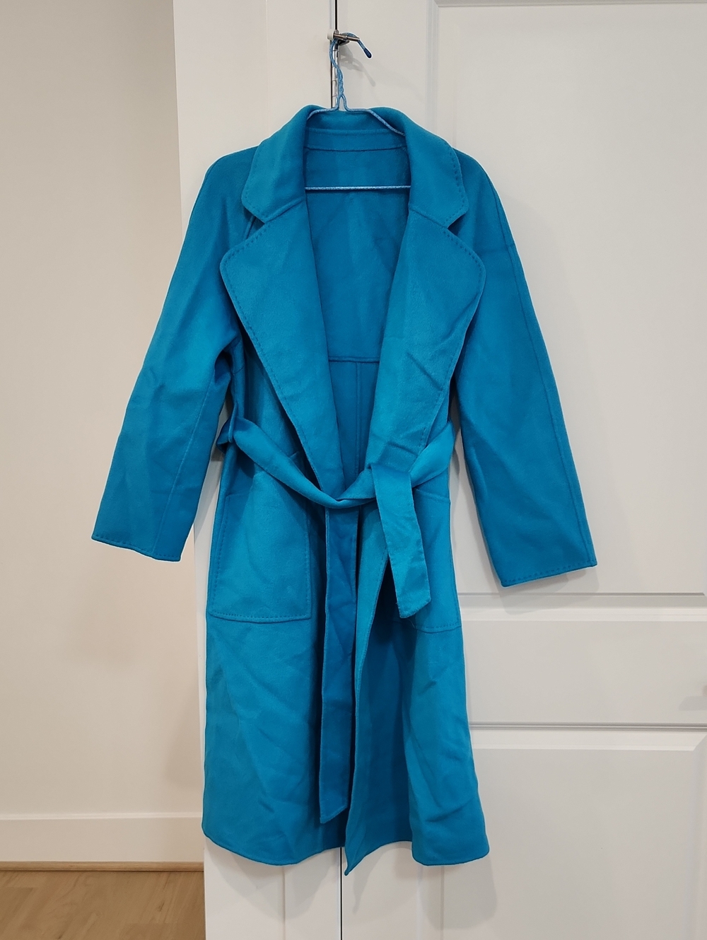 NWOT Double Faced Wool Teal Belted Long Coat